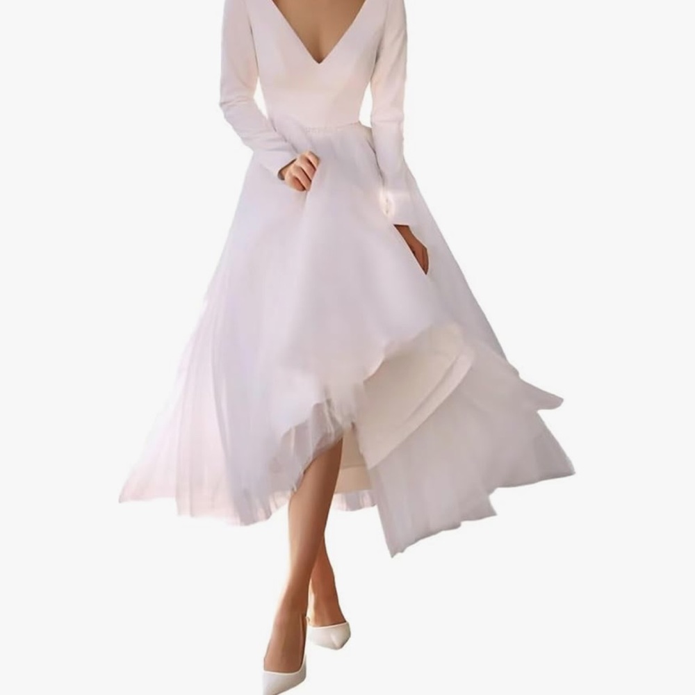 Elegant White Long Sleeve Dress